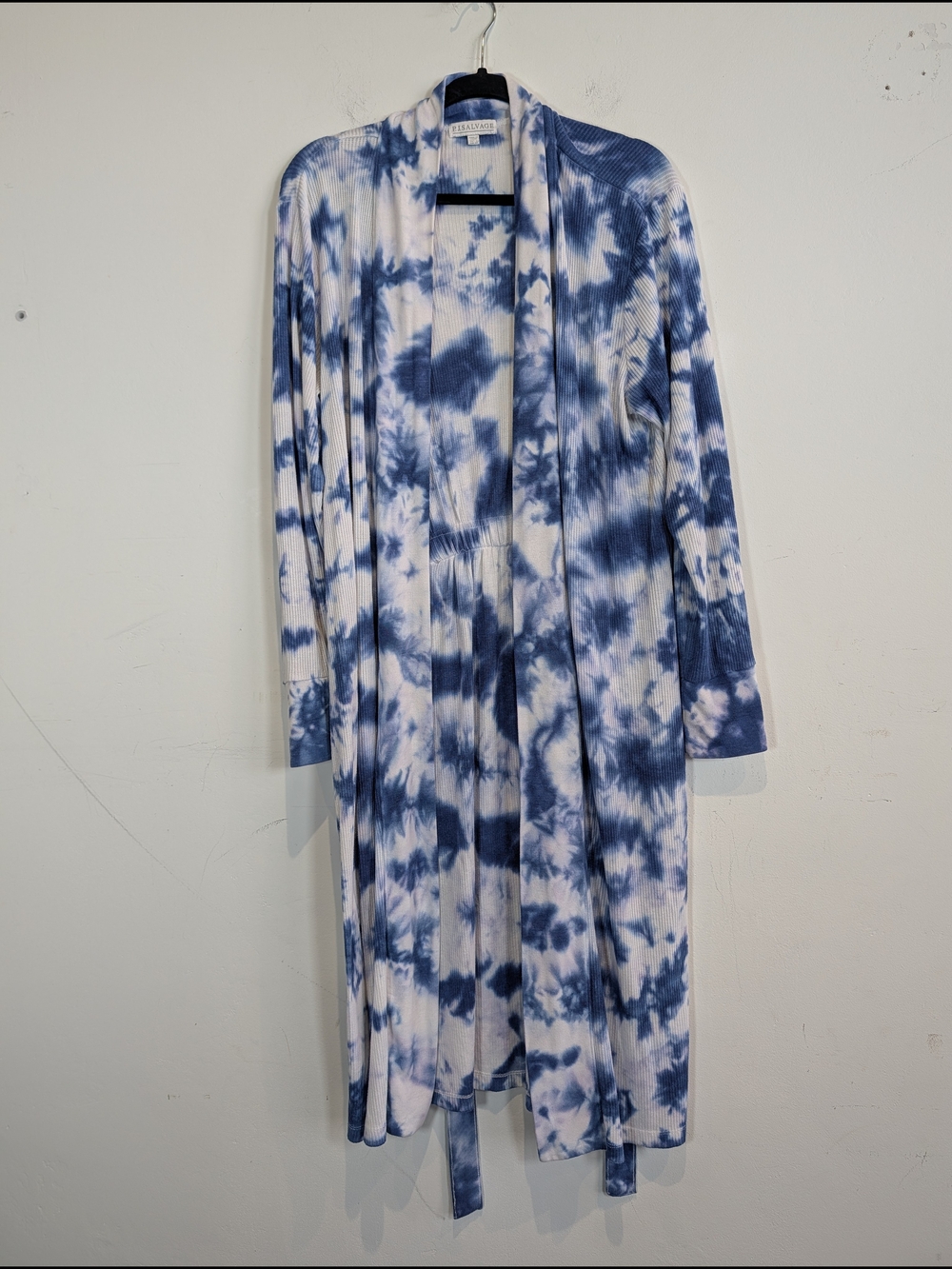 P.J. Salvage Blue & White Tie-Dye Open Cardigan, Size Large